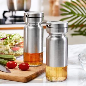 2-Pieces Stainless Steel Vinegar & Olive Oil Dispenser With Stand - Image 4