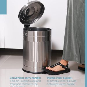 Danny Home 12-Liter Vintage Stainless Steel Trash Can with Lid and Pedal - Sanded - Image 4