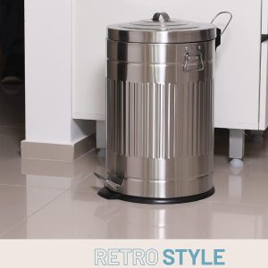 Danny Home 12-Liter Vintage Stainless Steel Trash Can with Lid and Pedal - Sanded - Image 3
