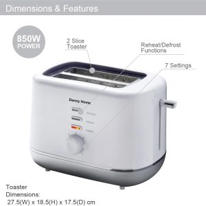 Danny Home White Two Slice Toaster 27cm - Image 4