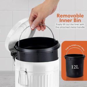 Danny Home 12-Liter Vintage Trash Can with Lid and Pedal - Matt Grey - Image 4