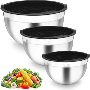 3-Pieces Stainless Steel Salad Bowl with Lid 18/22/26 cm Set - Image 9