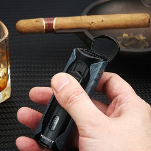 HONEST Four Jet Torch Lighter Built-in Punch - Grey Wood - Image 3