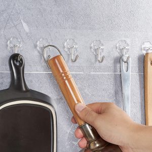 Heavy Duty Clear Adhesive Wall Hooks with Stainless Hooks ( 6-Hooks ) - Image 2