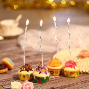 6-Pcs Twisty Birthday Candles Set Metallic Curly - Silver - Image 3