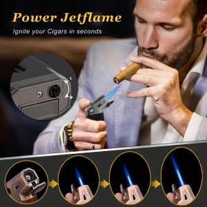 HONEST Torch Cigar Lighter with Windproof Jet Flame, Built-in V Cigar Cutter - Image 6
