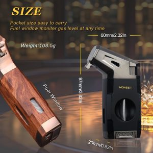 HONEST Torch Cigar Lighter with Windproof Jet Flame, Built-in V Cigar Cutter - Image 4