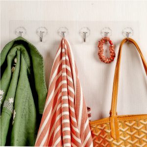 Heavy Duty Clear Adhesive Wall Hooks with Stainless Hooks ( 6-Hooks ) - Image 4