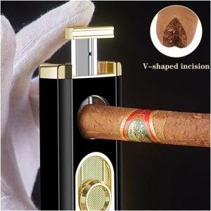 Triple Jet Torch Cigar Lighter, with Cigar V Cutter & Cigar Holder - Black & Silver - Image 3