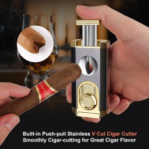 Triple Jet Torch Cigar Lighter, with Cigar V Cutter & Cigar Holder - Black & Silver - Image 7