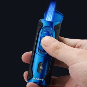 HONEST Four Jet Torch Lighter Built-in Punch - Grey Wood - Image 4