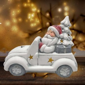 Christmas Santa Claus on White Car Ornaments Decorations with LED Lights - Image 3
