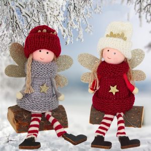 Christmas Angel Doll With Wood - 10cm - Image 1