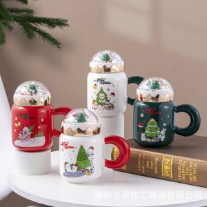 Christmas Ceramic Mug with Lid - Image 1