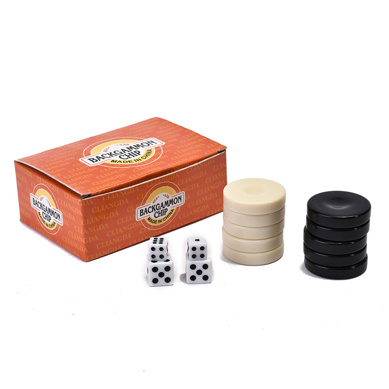Backgammon Chip Set Of 15 White & 15 Black & 4 Dies - Black White ...