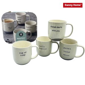 Danny Home 4-Piece Porcelain Printed Mugs Set - 400ml