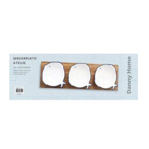 Danny Home Ceramic Snack Seasoning Bowl Holder on Acacia Board - 43cm - Image 3