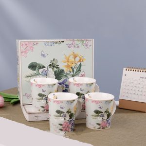 4-Pieces Vintage Flower Design Mug - 4x320ml - Image 1