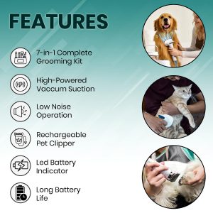 VGR V-207 Rechargeable Professional 7-in-1 Pet Grooming Kit & Vacuum with High Suction Power - Image 4