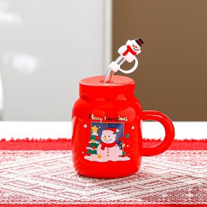 Christmas Ceramic Cup with Lid and Straw - Image 6