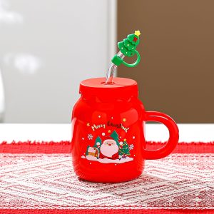 Christmas Ceramic Cup with Lid and Straw - Image 8