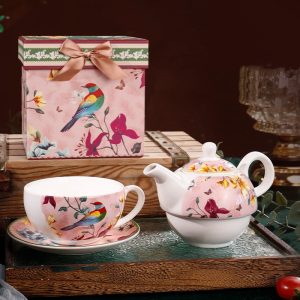 Vintage Ceramic Teapot With Cup Bird Design - Image 1