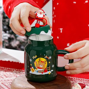 Christmas Ceramic Cup with Lid and Straw - Image 2