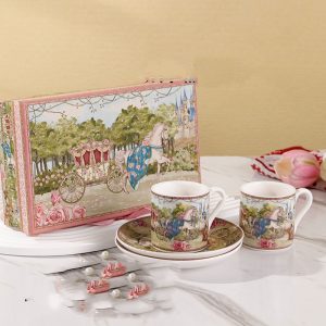 2-Pieces Vintage Ceramic Mug Horse Design With Plate - Image 1