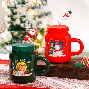 Christmas Ceramic Cup with Lid and Straw - Image 5