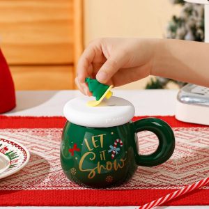 Christmas Santa Claus Ceramic Cup with Silicone Cup Lid and Straw - Image 3