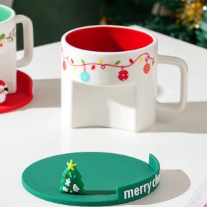 Christmas Santa Claus Ceramic Cup with Silicone Cup Lid - Image 3