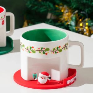 Christmas Santa Claus Ceramic Cup with Silicone Cup Lid - Image 4