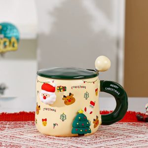 Christmas Ceramic Cup with Lid & Magnetic Santa Claus - Image 3
