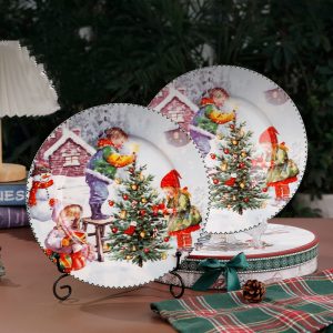 Vintage 2-Pieces Ceramic Christmas Plate 10.50-Inch - Image 1