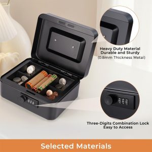 Metal Cash Box with Combination Lock and Money Tray - Image 3
