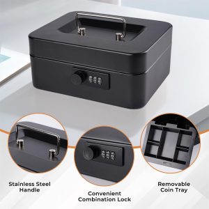 Metal Cash Box with Combination Lock and Money Tray - Image 4