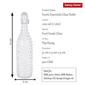 Danny Home Essentials Glass Airtight Water Bottle, 1 Ltr, 12 Pieces - Image 3