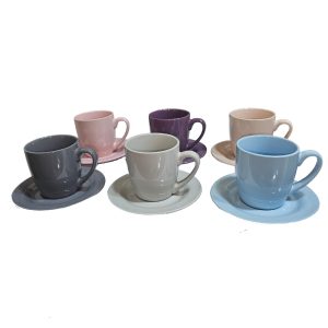 6-Pieces Soft Color Tea & Espresso Coffee Cups with Saucers - Image 1