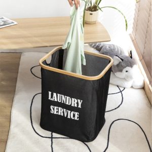 Square Bamboo Fabric Laundry Basket with bamboo frame - Image 3