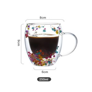 Dried Flowers Double Wall Clear Glass Coffee Mugs - 250ml - Image 3