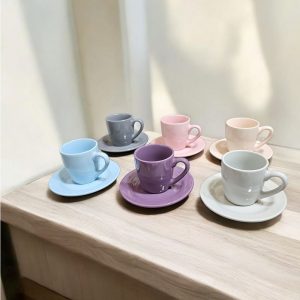 6-Pieces Soft Color Espresso Coffee Cups with Saucers Set - Image 3