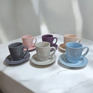 6-Pieces Soft Color Tea & Espresso Coffee Cups with Saucers - Image 2