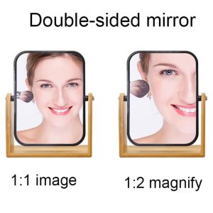 Double Sided Mirror Magnify Mirror 360 Rotatable With Bamboo Stand - Image 5