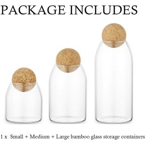3-Pieces Set Glass Food Storage Jars with Wood Lid Ball - Image 6