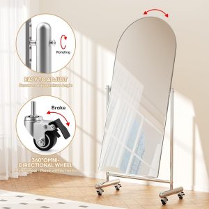 Stainless Steel Large Arched Full Length Mirror on Wheels ( 66 x 165 ) cm - Image 4