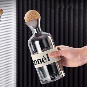 1.2L smoked Glass Bottle، Wooden ball Lid, 4 x 250ml Glass cups - Image 4