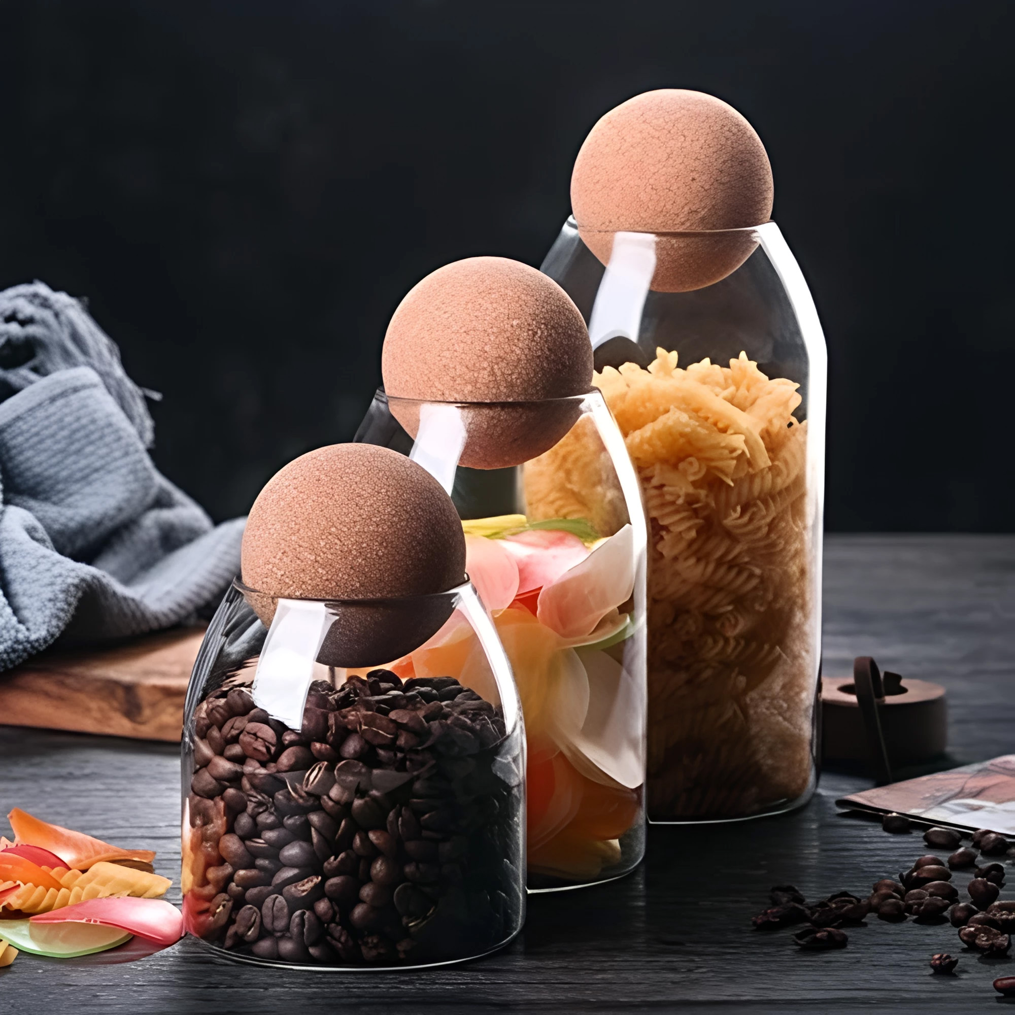 3-Pieces Set Glass Food Storage Jars with Wood Lid Ball - TezkarShop ...
