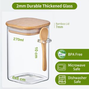 Glass Jar Container with Bamboo Lid + Spoon 270-ml - Image 4