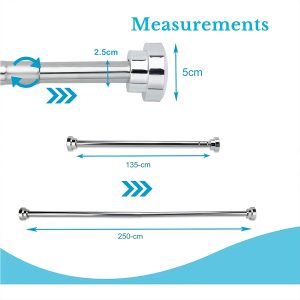 Bathlux Stainless Steel Non-Slip Shower Rod 135-250cm - Image 3