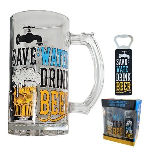 Save Water Drink Beer Glass Stein & Magnetic Bottle Opener - Image 4